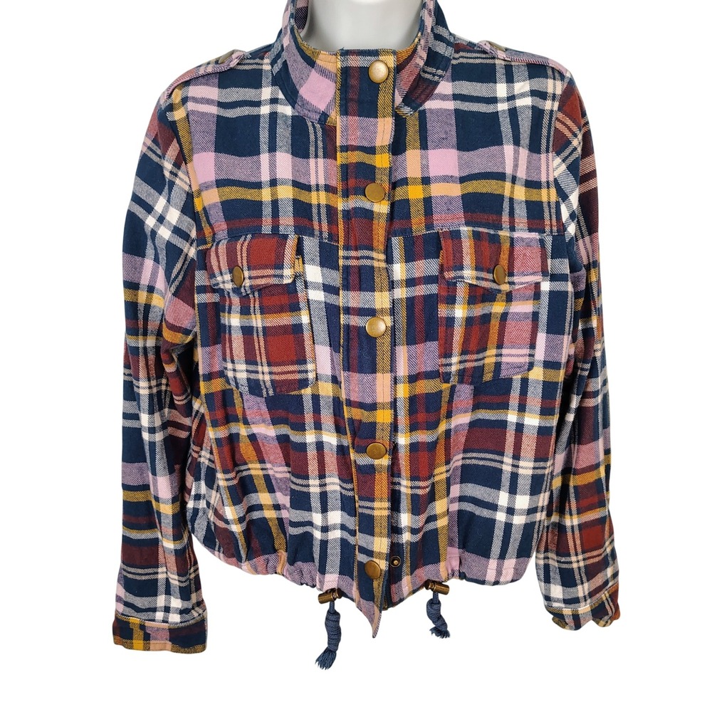 Copper Key Womens Plaid Flannel Cropped Utility Jacket Multi Color Size M‎